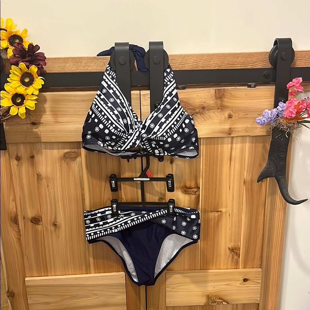 Navy and White Patterned Bikini Set - Read Description